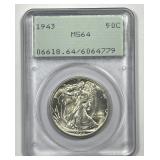 1943 Walking Liberty Silver Half Rattler PCGS MS64