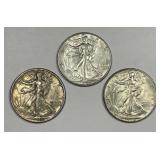 1944 1945 1946 Walking Liberty Half Trio AU