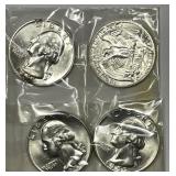 Four 1955 Washington Silver Quarters BU