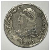 1809 Capped Bust Silver Half Fine F details