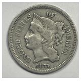 1871 Three Cent Nickel 3cN Fine F