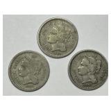 1865 1866 1878 Three Cent Nickel 3cN Trio