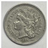 1866 Three Cent Nickel 3cN Extra Fine XF
