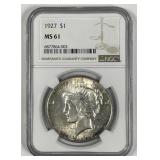 1927 Peace Silver $1 NGC MS61