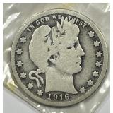 1916-D Barber Silver Quarter Good G