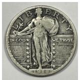 1918-D Standing Liberty Silver Quarter Fine F