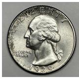 1939 Washington Silver Quarter Uncirculated GEM BU