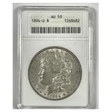 1894-O Morgan Silver $1 ANACS AU50