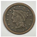 1853 Braided Hair Large Cent Fine F