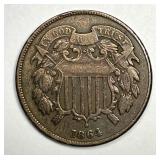 1864 Two Cent Piece Very Fine VF details