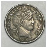 1916 Barber Silver Dime Extra Fine XF