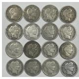 Sweet Sixteen Different Dated Barber Silver Dimes