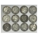 Twelve Different Dated Barber Silver Dimes in Fine