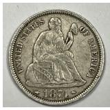 1874 Seated Liberty Silver Dime Fine F