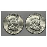 1961 P & D Franklin Silver Half Pair AU+