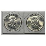Pair 1960 Franklin Silver Halves Uncirculated BU