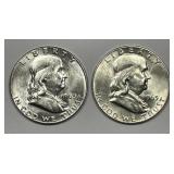 1963 P & D Franklin Silver Half Pair AU+