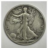 1918-D Walking Liberty Silver Half Fine F