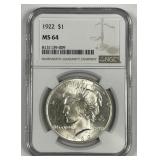1922 Peace Silver $1 NGC MS64