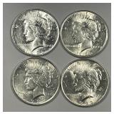 Four 1922 Peace Silver Dollars Uncirculated UNC
