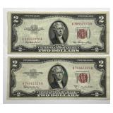 1953 $2 Red Seal Legal Tender Pair AA Block XF