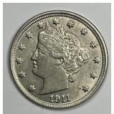 1911 Liberty Head Nickel About Uncirculated AU det
