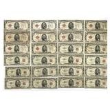 Lot of 24 Red Seal $5 1928 & 1953 US Notes