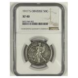 1917-S Obv MM Walking Liberty Silver Half NGC XF40