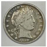 1899 Barber Silver Half Very Good VG details