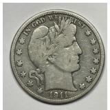 1911-D Barber Silver Half Fine F