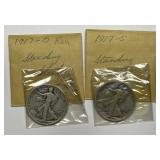 1917 D & S Walking Liberty Half Reverse MM Pair