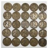 Lot of 25 First Year 1909 Lincoln Wheat Cents