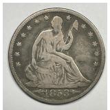 1853 Seated Liberty Silver Half A&R Solid Good G