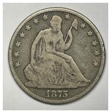 1875 Seated Liberty Silver Half Very Good VG