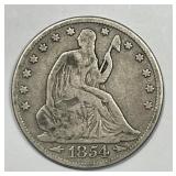 1854 Seated Liberty Silver Half Very Good VG
