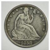 1858-O Seated Liberty Silver Half Very Good VG