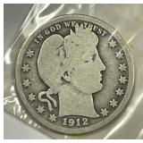 1912-S Barber Silver Quarter About Good AG