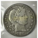 1902 Barber Silver Quarter Very Good VG