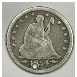 1854 Seated Liberty Silver Quarter Very Good VG