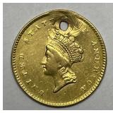 1854 Gold $1 Princess Head Ty 2 (holed)