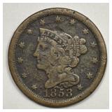 1853 Braided Hair Half Cent 1/2c Very Good VG det.