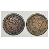 1845 & 1856 Braided Hair Large Cent Pair