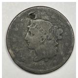 1839 Coronet Head Large Cent Booby Head Good G det