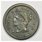1845 Braided Hair Large Cent Extra Fine XF details