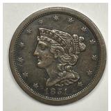 1851 Braided Hair Half Cent 1/2c Very Fine VF