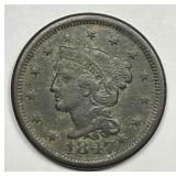 1847 Braided Hair Large Cent Very Fine VF details