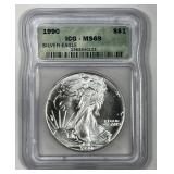 1990 Silver American Eagle ICG MS69