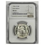 1936-D San Diego Commem Silver Half NGC MS62