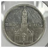 GERMANY: 1934-D Silver 5 Mark Potsdam Church