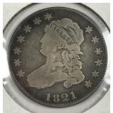 1821 Capped Bust Silver Quarter Fine F